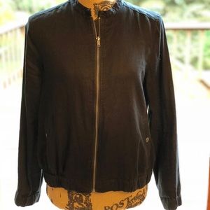 Womans Small 100% linen black bomber jacket